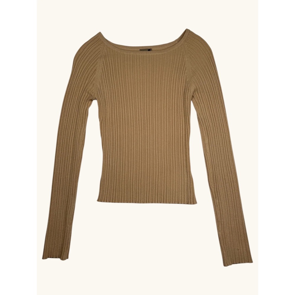 Forever 21 Tan Ribbed Knit Boat Neck Long Sleeve Sweater Camel Small 3C30007